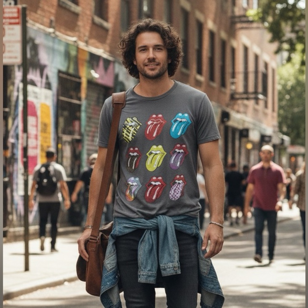 The Rolling Stones‎ Gray Tee with Colorful Graphic Size Large